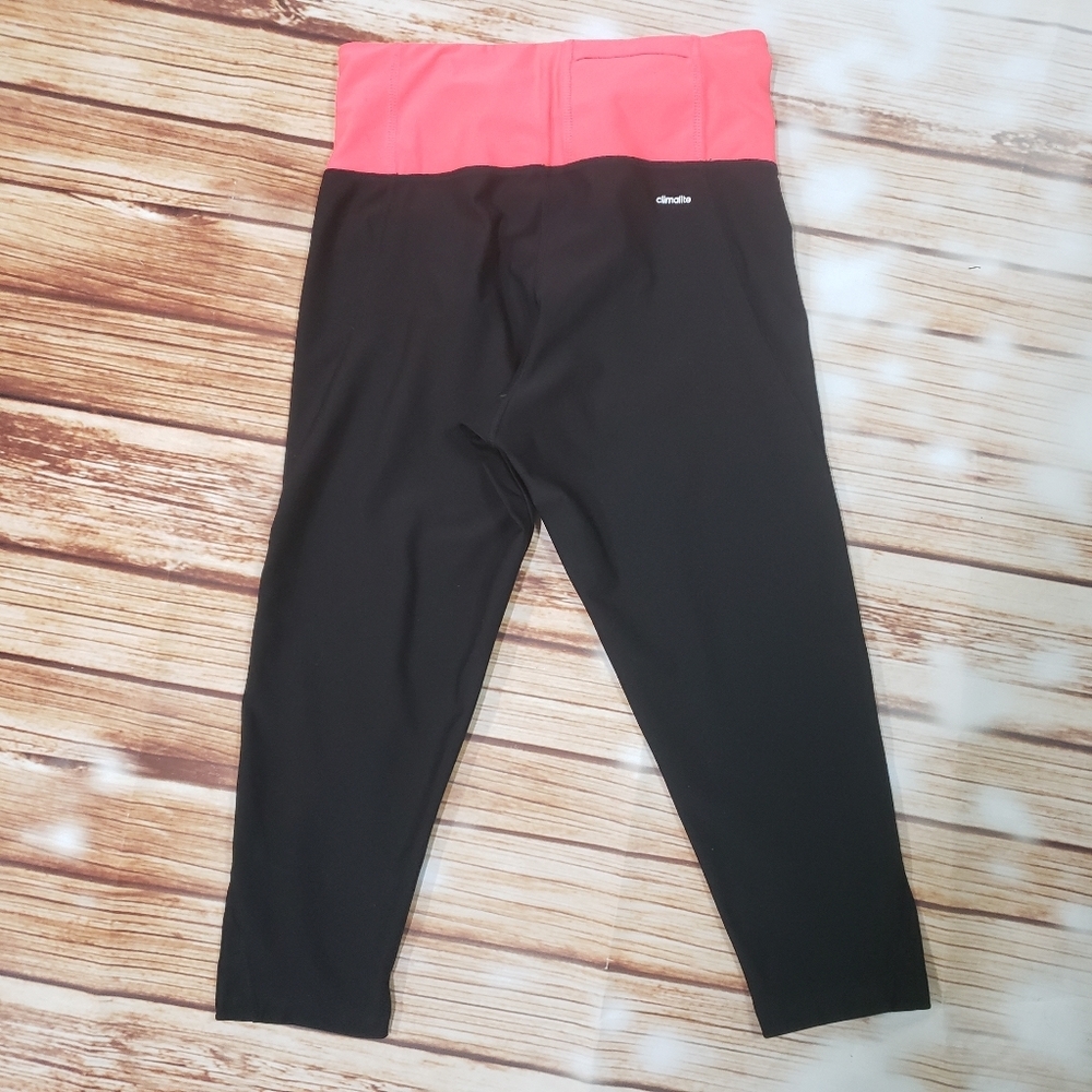 Adidas Mid Rise Pink Cropped Black Yoga Leggings Size Small Y2K - Picture 3 of 5
